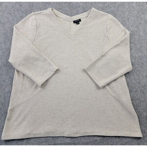 J Jill Shirt Womens Large Beige Wearever Collection Ribbed V Neck